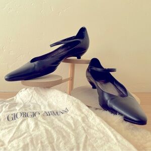 Giorgio Armani black leather Mary Janes in good condition. Size 7.